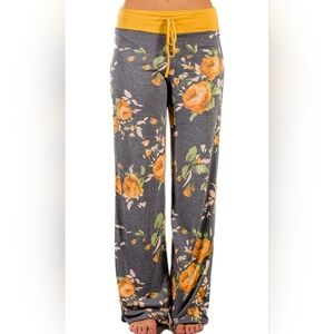 Women's Comfy Floral Gray Pants with Orange Accents